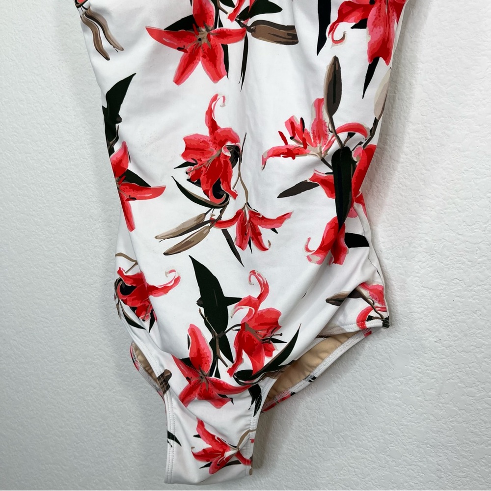 Albion White One-Piece Swimsuit with Coral Floral Print - Picture 4 of 14